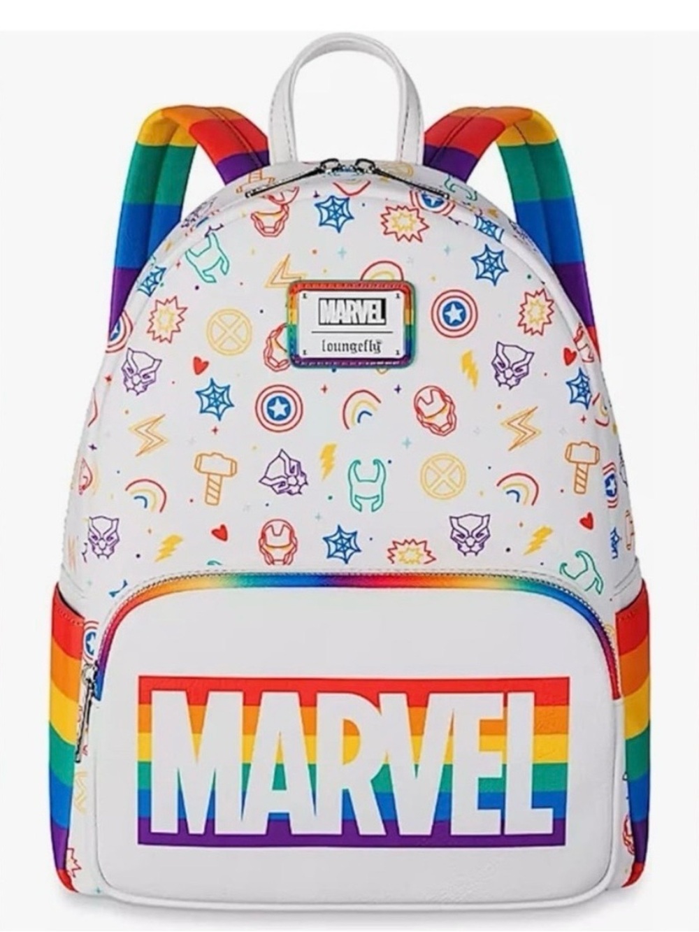 Marvel White Mini Backpack with Rainbow Accents